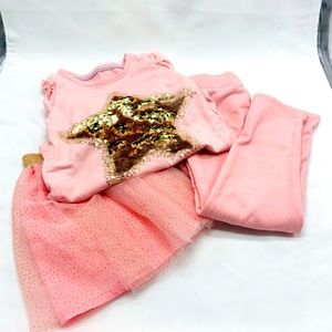 Cynthia Rowley pink & gold set. Pants, long sleeves shirt and tutu size 4